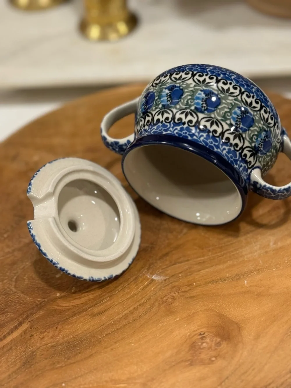 Hand Made in Poland Polish Pottery/ Sugar Bowl, 7 oz -